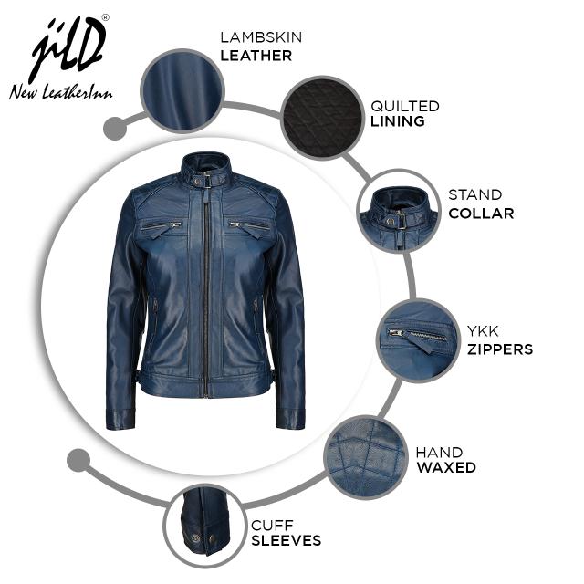 Café Racer Leather Jacket Women - Zip Up Moto Biker Style Casual Fashion Real Lambskin Women's Leather Jacket