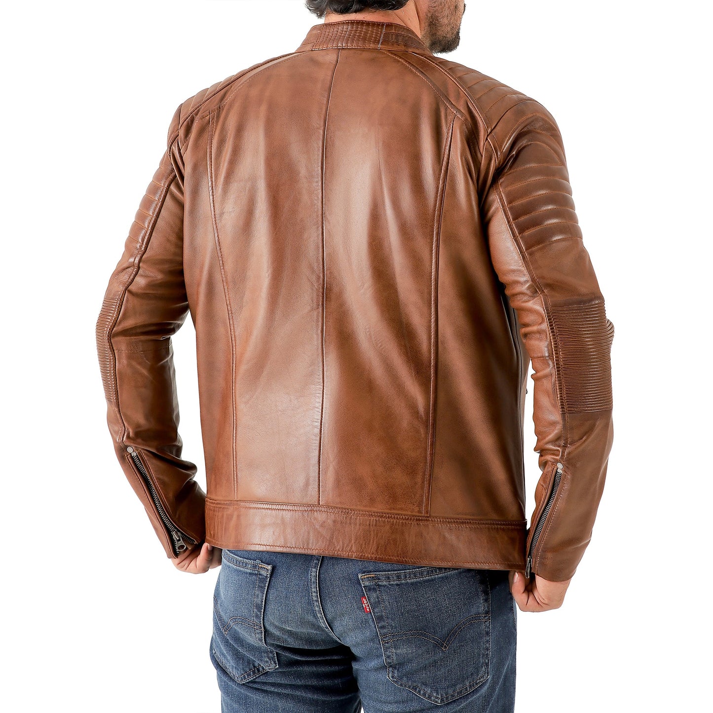 Jild Men's Cafe Racer Biker Leather Jacket