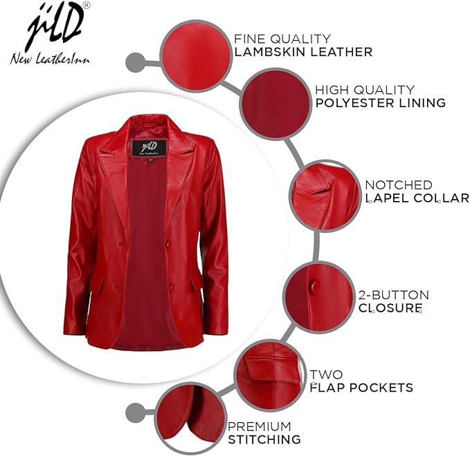 Women's Jild Classic Lambskin Red Leather Blazer Jackets