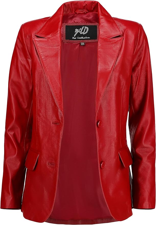 Women's Jild Classic Lambskin Red Leather Blazer Jackets