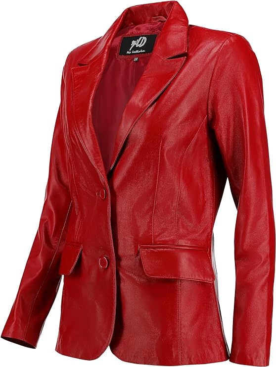 Women's Jild Classic Lambskin Red Leather Blazer Jackets