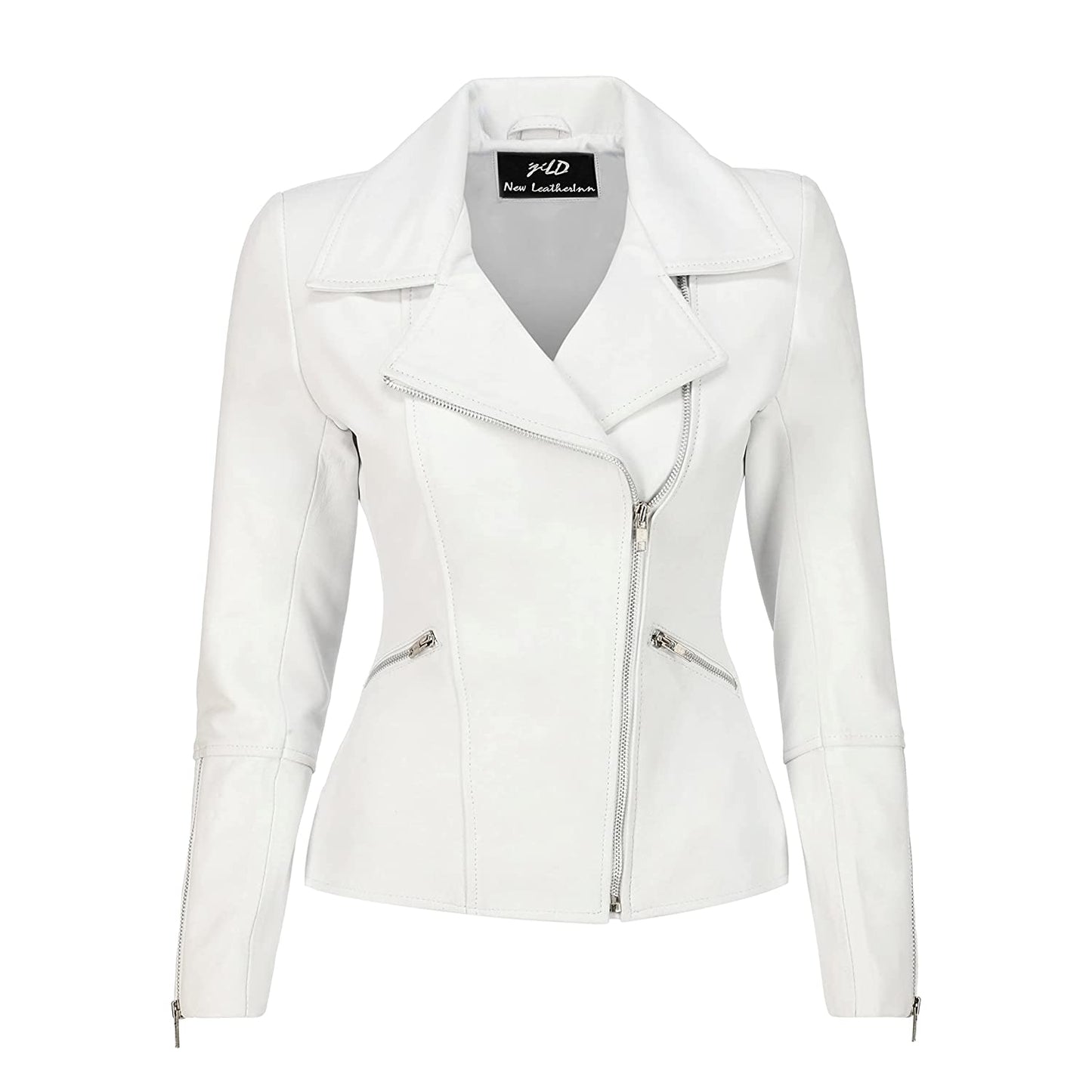 Asymmetrical White Leather Biker Jacket for Women  