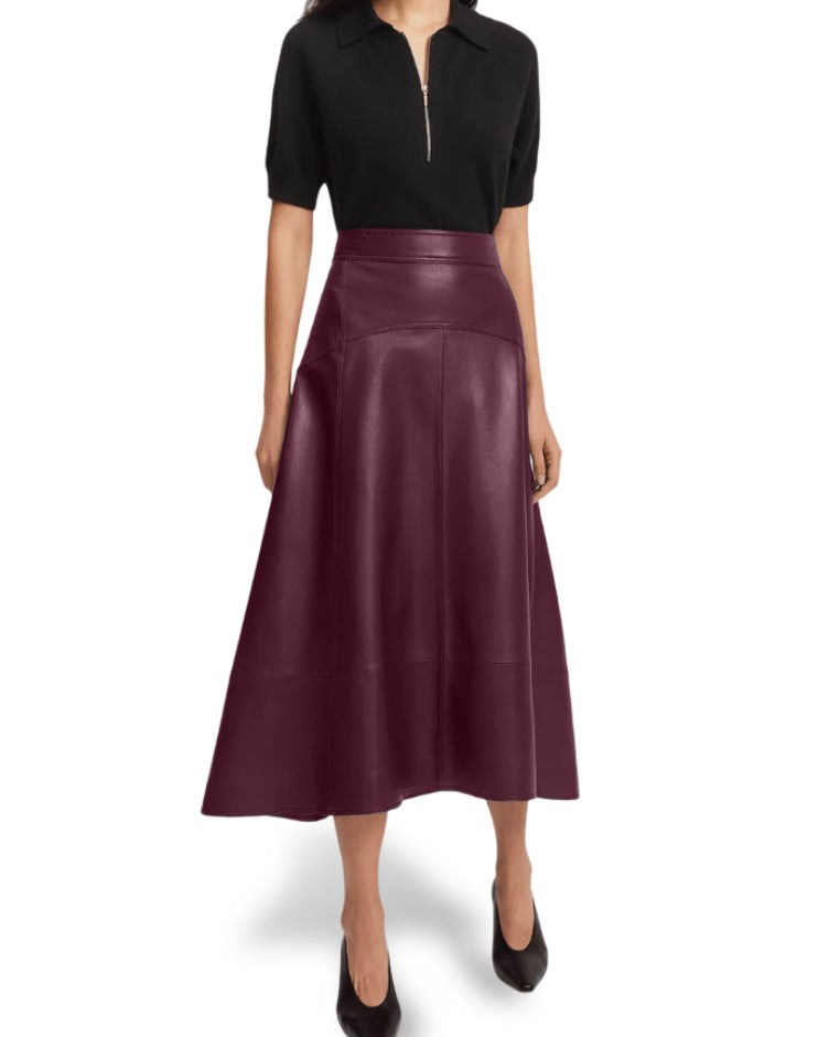 Women's brown lambskin leather skirt  