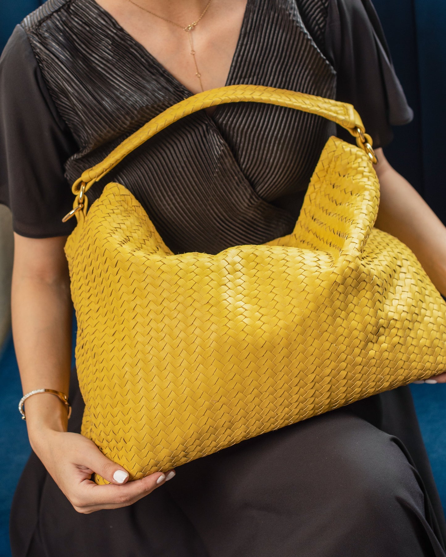 Handmade Woven Original Yellow Leather Bag