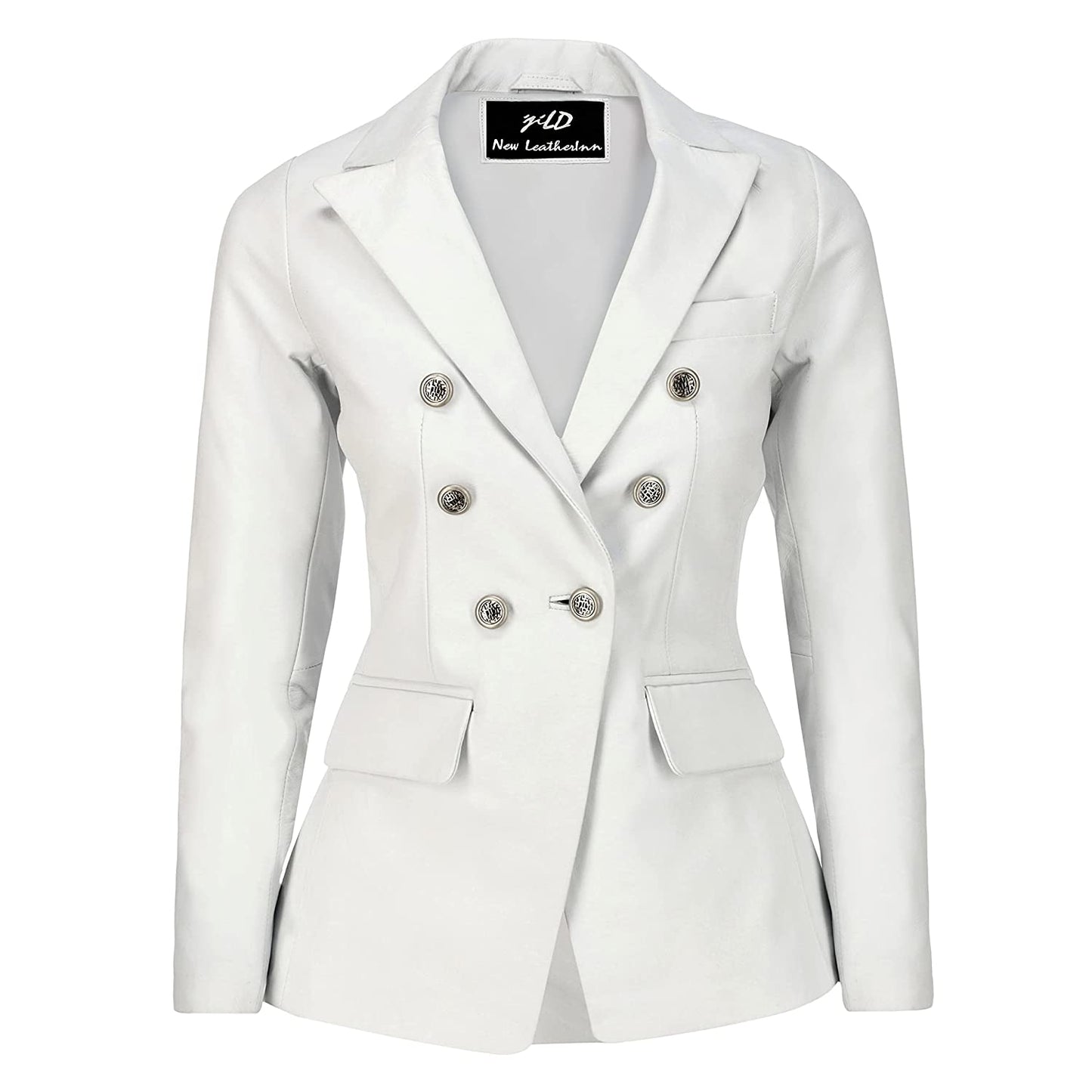 Women's Kim Kardashian Double Breasted White Leather Blazer