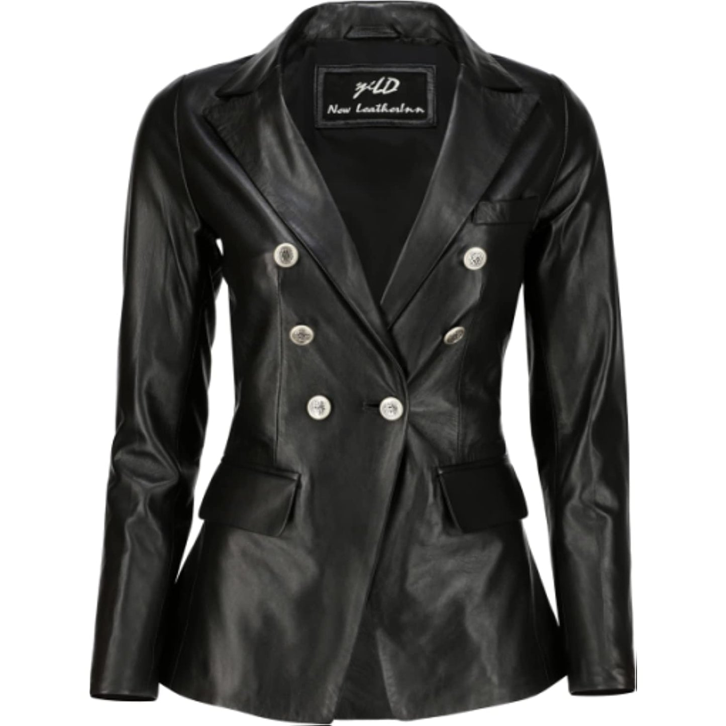 Women's Kim Kardashian Double Breasted Black Leather Blazer