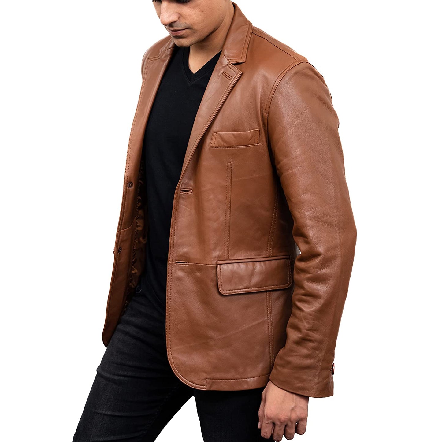 Mens Lambskin Cognac Leather Blazer