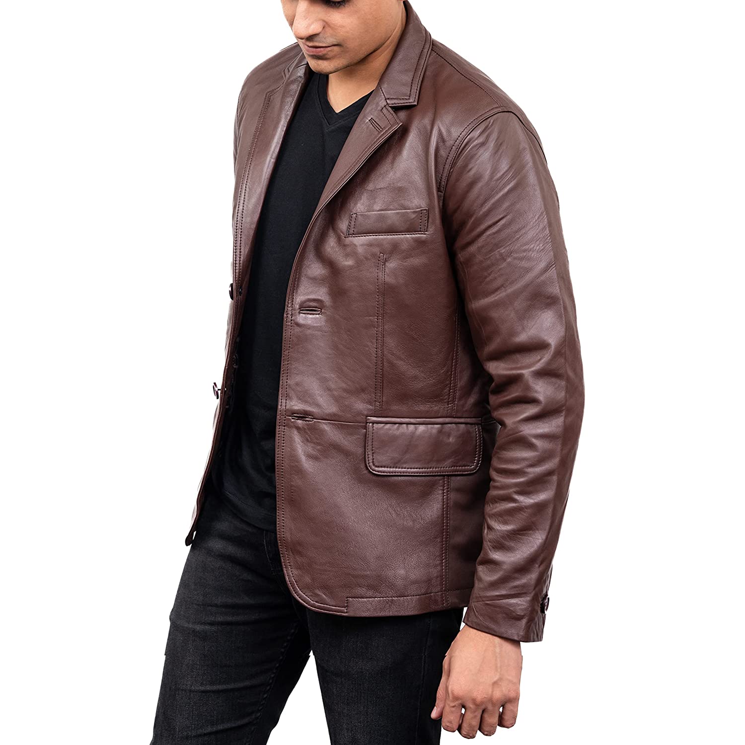 Mens Lambskin Brown Leather Blazer