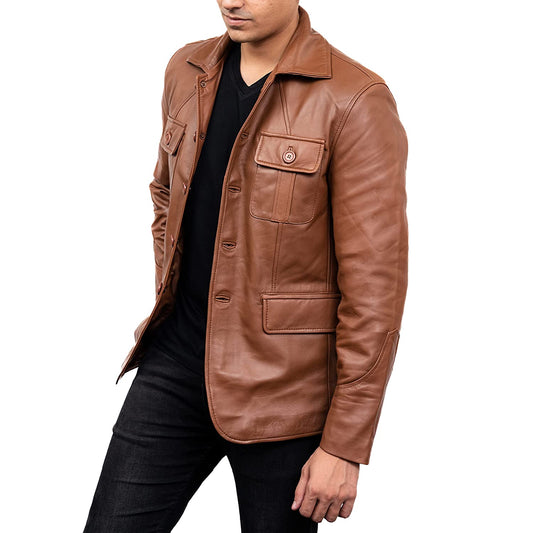 Mens Lambskin Cognac Leather Coat