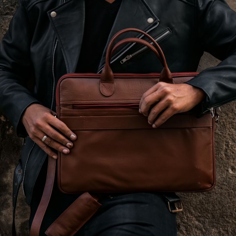 Parker Slim Leather Laptop Bag-Tan