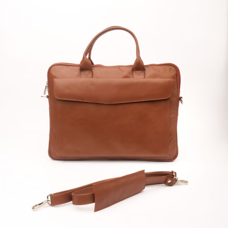 Parker Slim Leather Laptop Bag-Tan