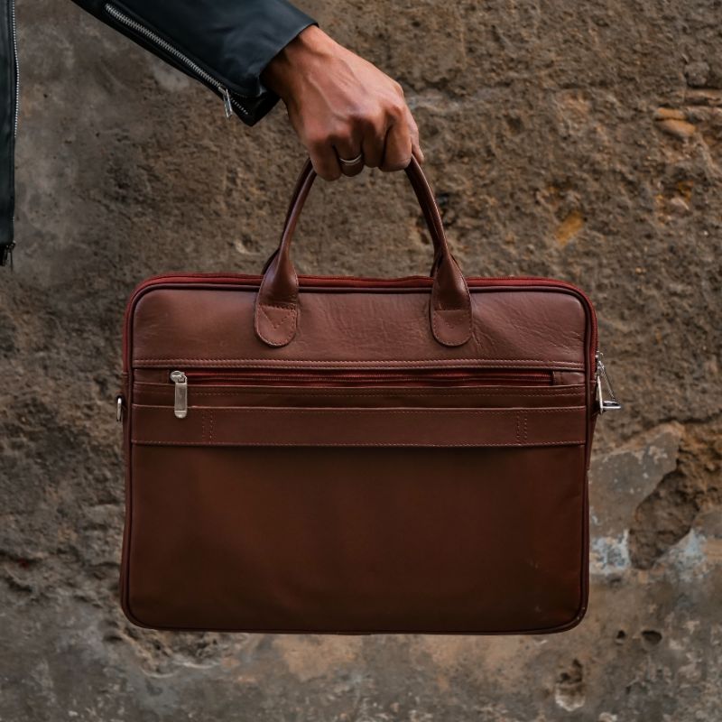 Parker Slim Leather Laptop Bag-Tan
