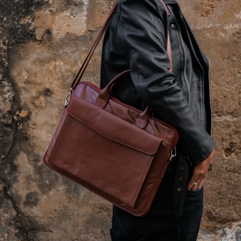 Parker Slim Leather Laptop Bag-Tan