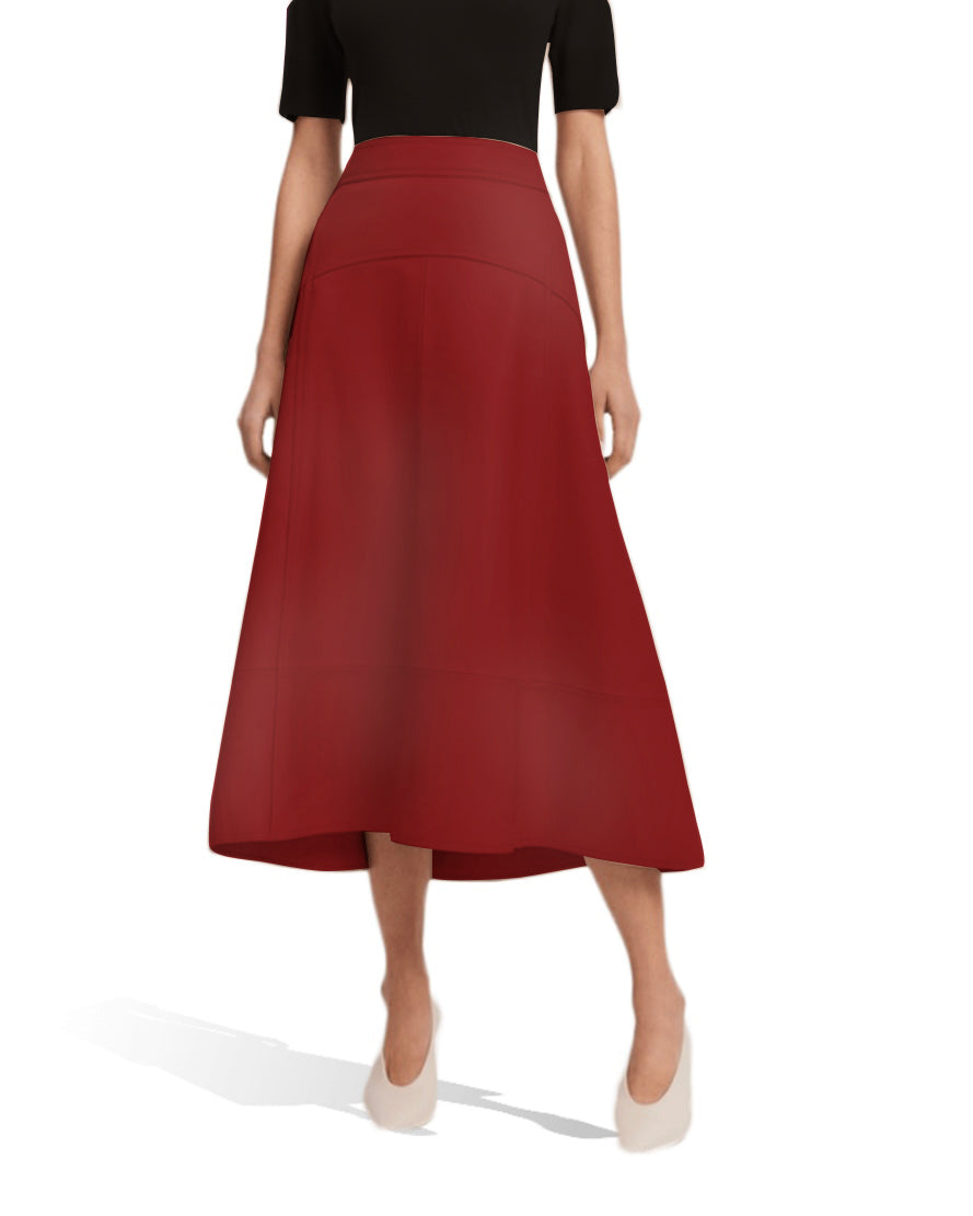 Red real leather skirt made from lambskin – women's style  