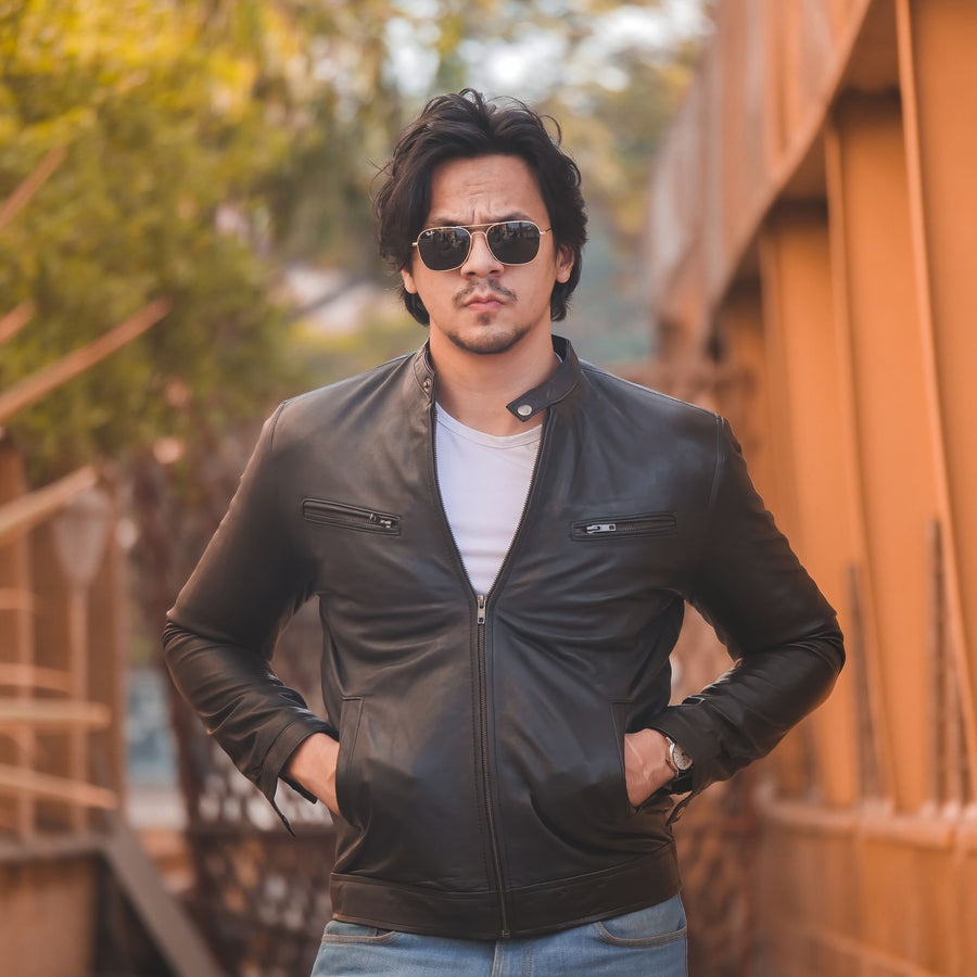 Mens Pure Sheep Leather Zipper Front Pockets Jacket