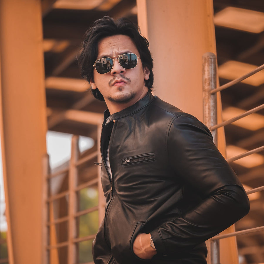 Mens Pure Sheep Leather Zipper Front Pockets Jacket