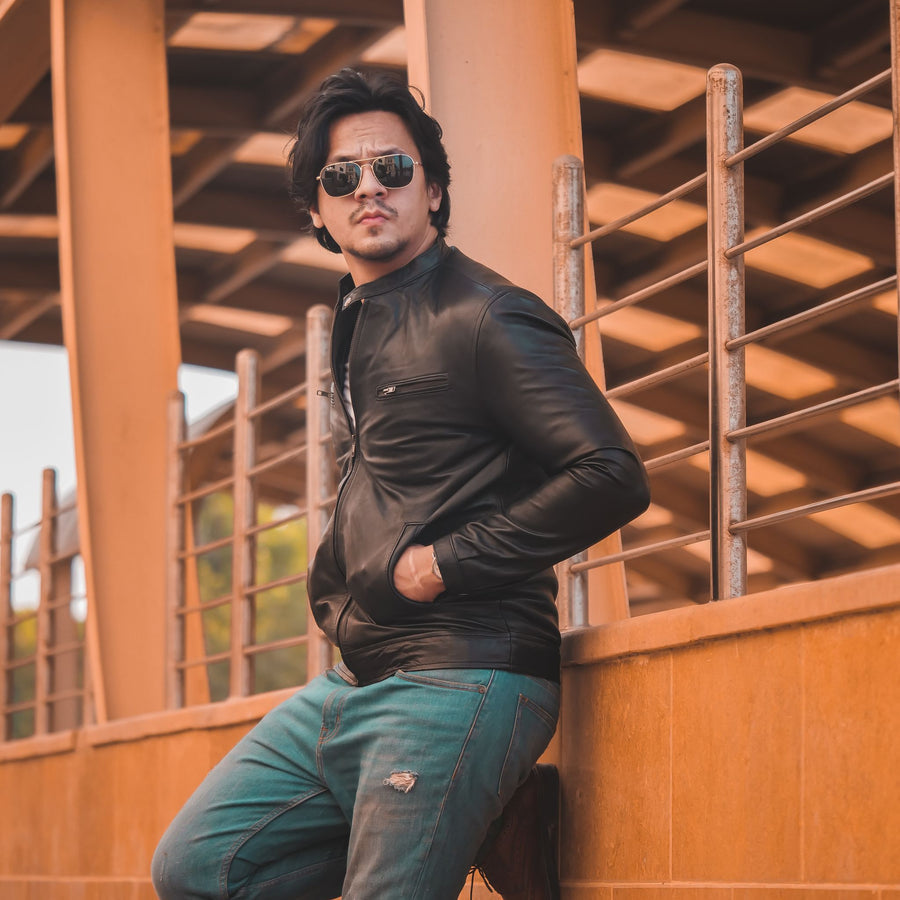 Mens Pure Sheep Leather Zipper Front Pockets Jacket