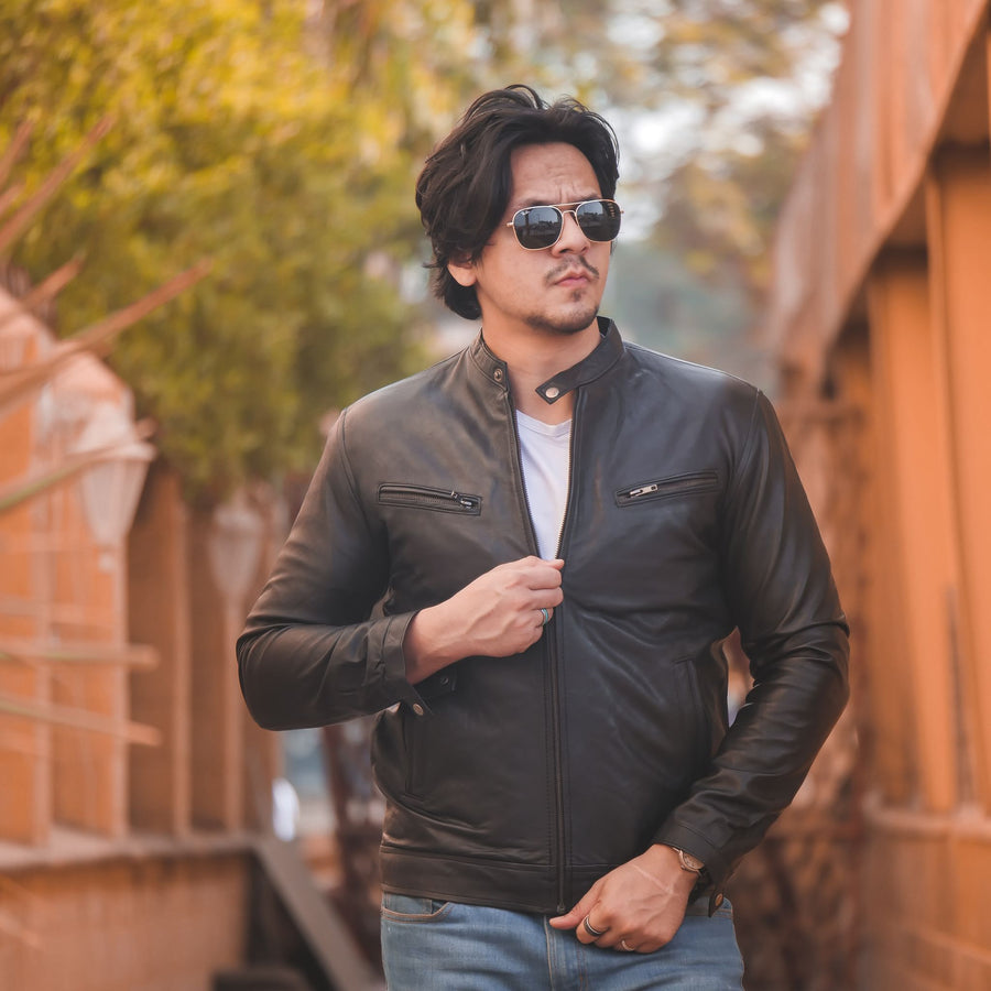 Mens Pure Sheep Leather Zipper Front Pockets Jacket