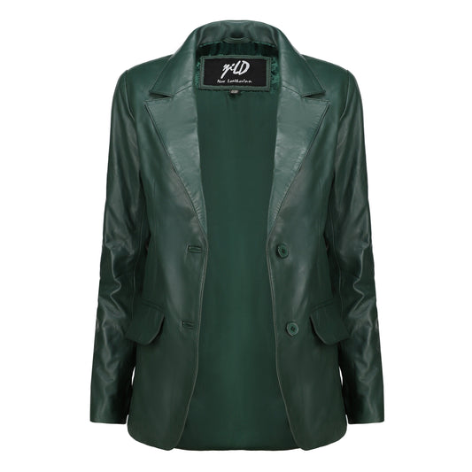 Women's Jild Classic Lambskin Green Leather Blazer
