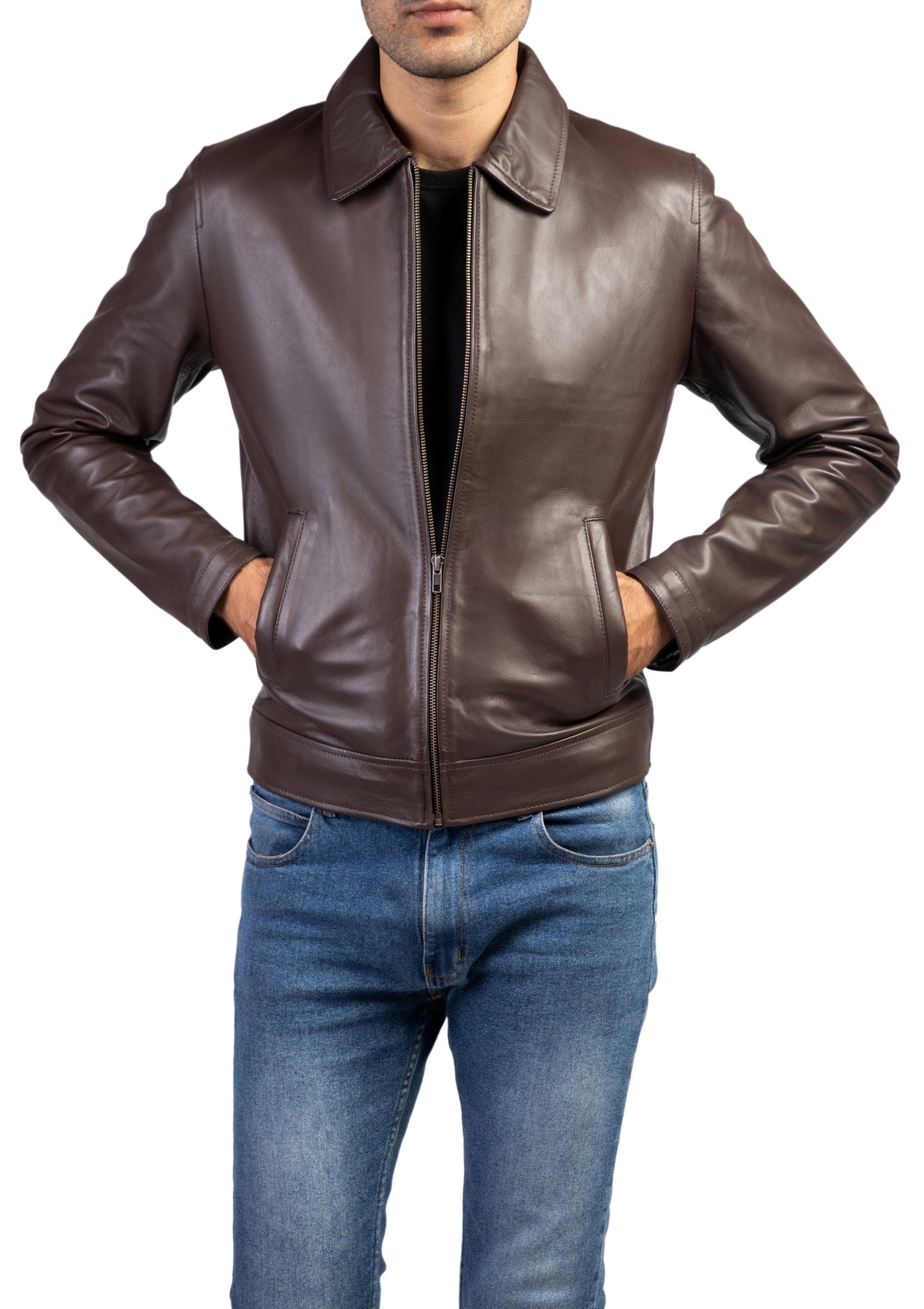 Stylish Men's Harrington Collar Leather Jacket  