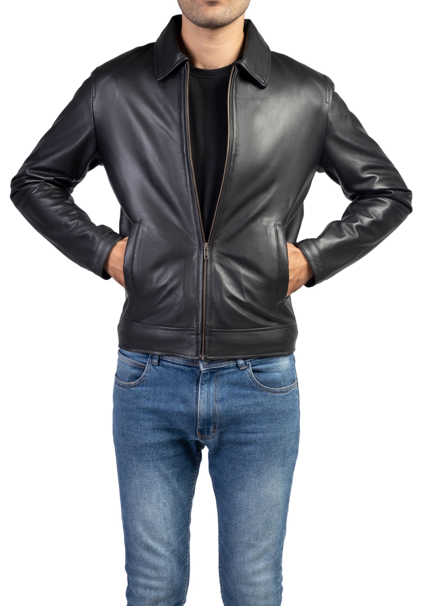 Premium Leather Jacket for Men – Harrington Collar Style  