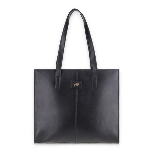 Everyday Women's Black Leather Zipper Tote Bag