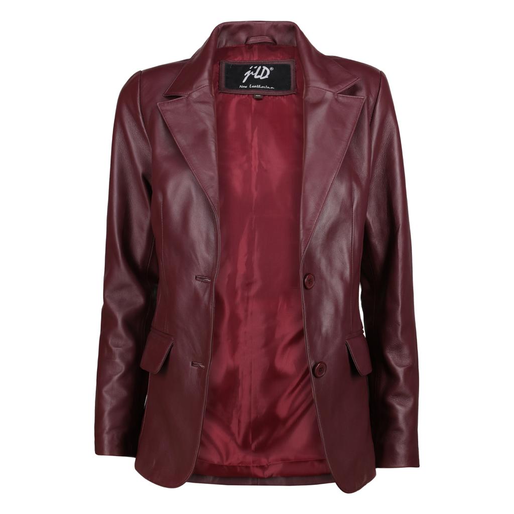 Women's Jild Classic Lambskin Burgundy Leather Blazer Jacket