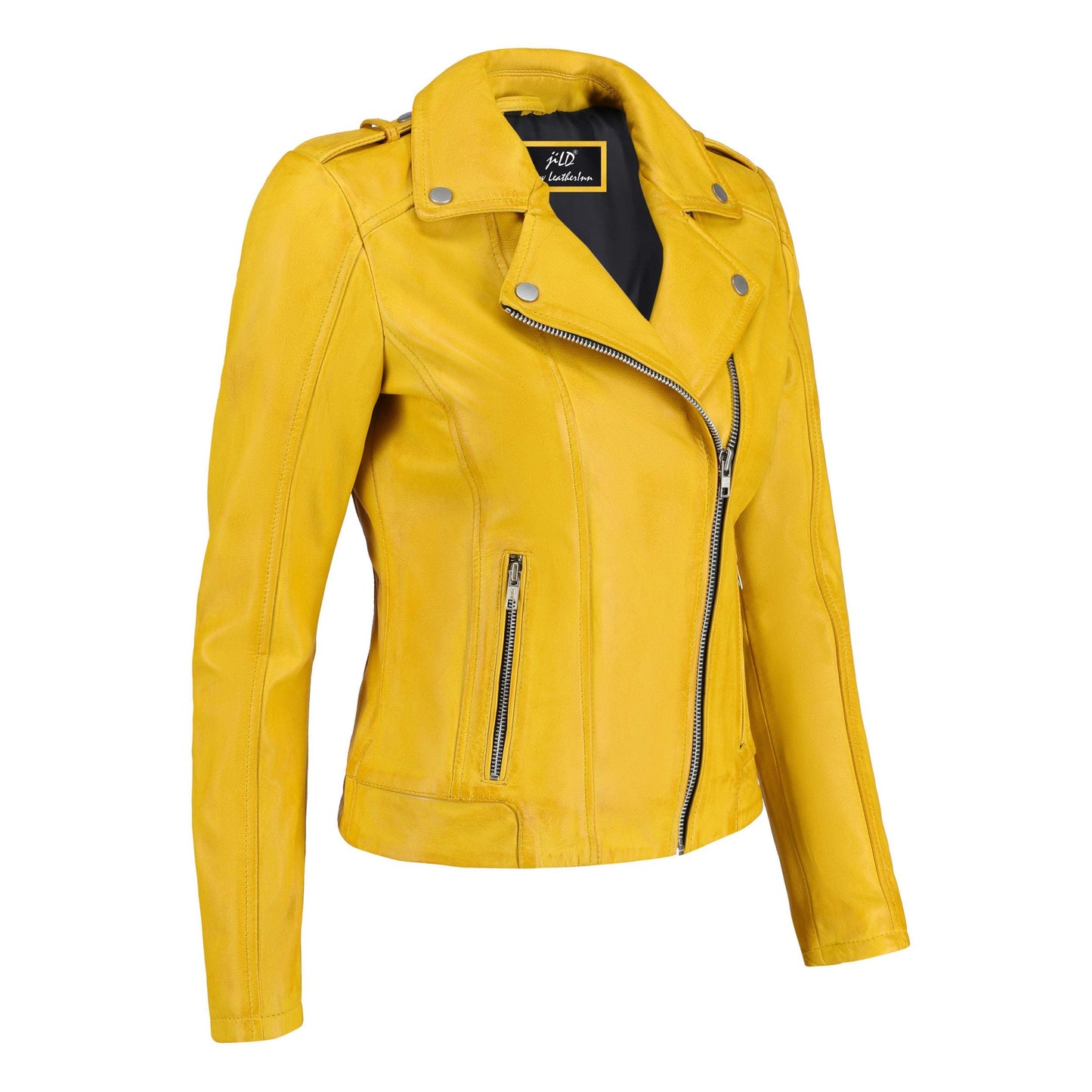Women's Handwaxed Biker Style Motorcycle Zip-Up Leather Jacket