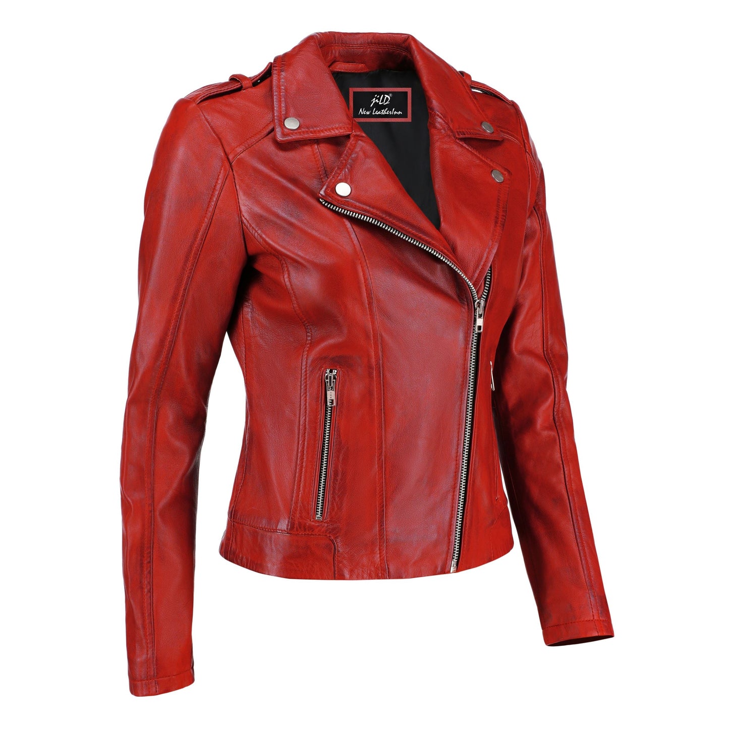 Women's Handwaxed Biker Style Motorcycle Zip-Up Leather Jacket