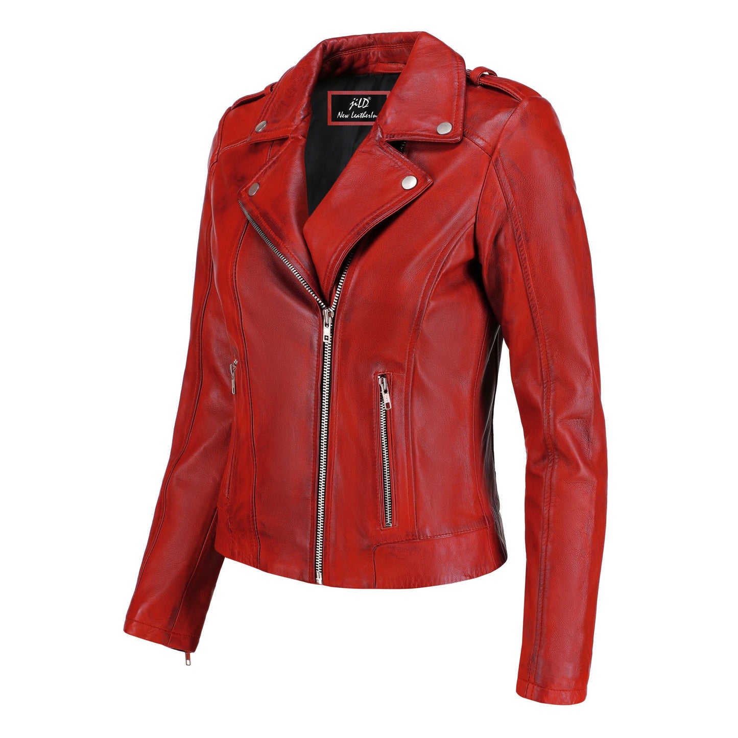 Women's Handwaxed Biker Style Motorcycle Zip-Up Leather Jacket