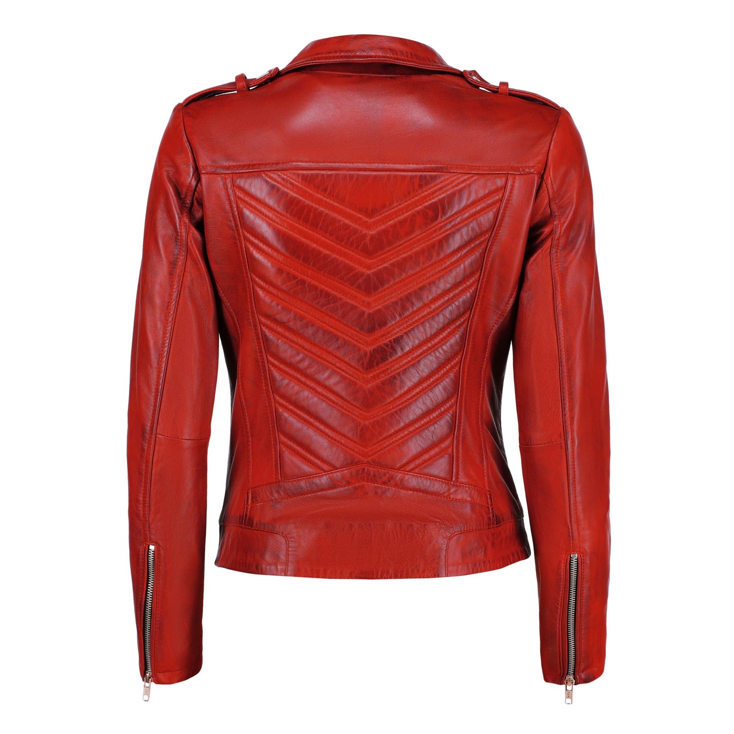 Women's Handwaxed Biker Style Motorcycle Zip-Up Leather Jacket