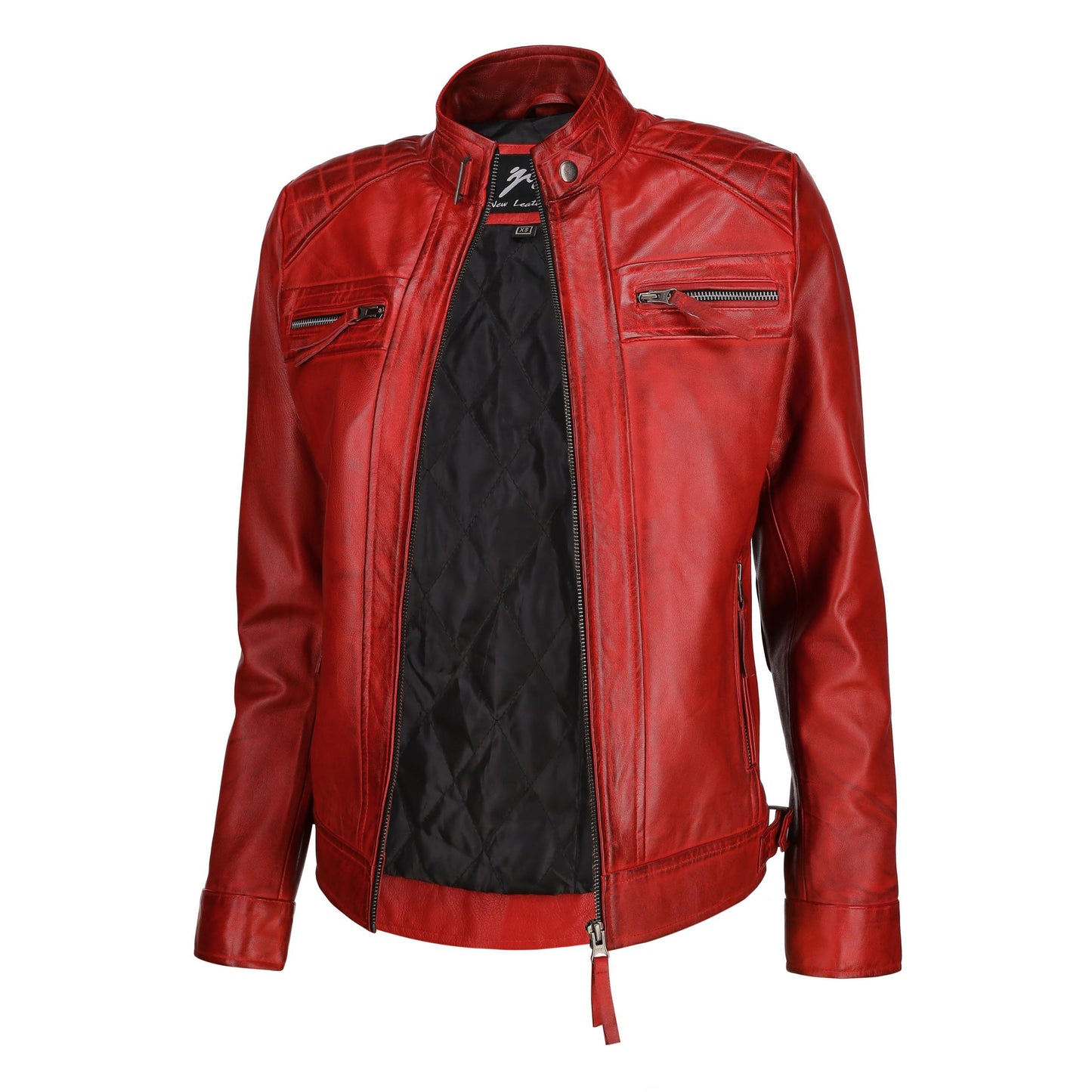 Café Racer Leather Jacket Women - Zip Up Moto Biker Style Casual Fashion Real Lambskin Women's Leather Jacket