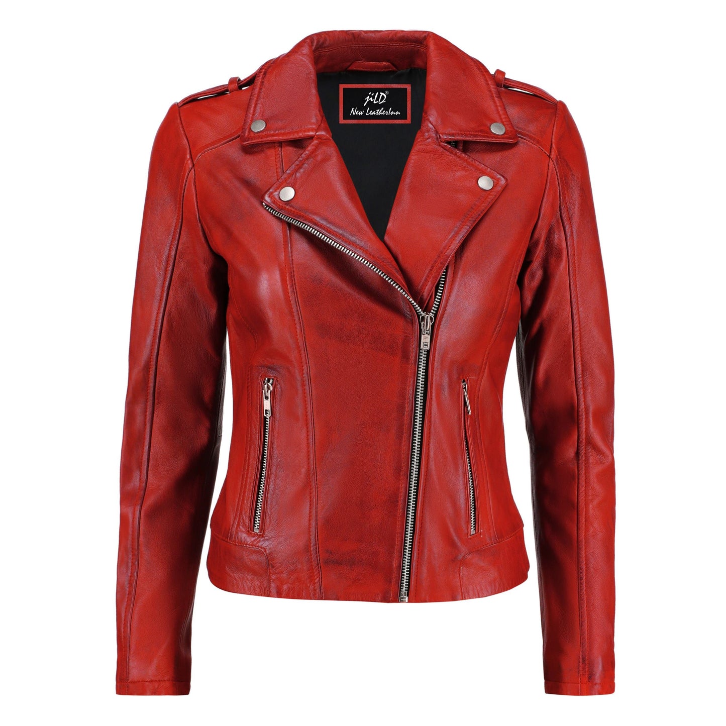 Women's Handwaxed Biker Style Motorcycle Zip-Up Leather Jacket