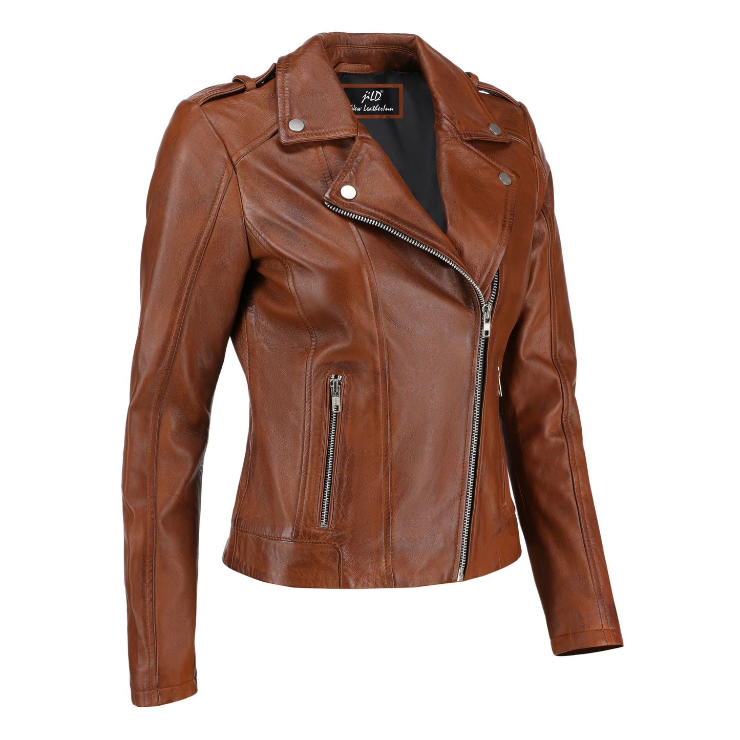 Women's Handwaxed Biker Style Motorcycle Zip-Up Leather Jacket