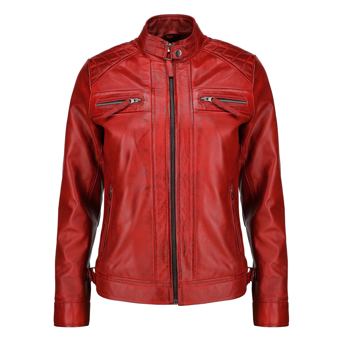 Café Racer Leather Jacket Women - Zip Up Moto Biker Style Casual Fashion Real Lambskin Women's Leather Jacket