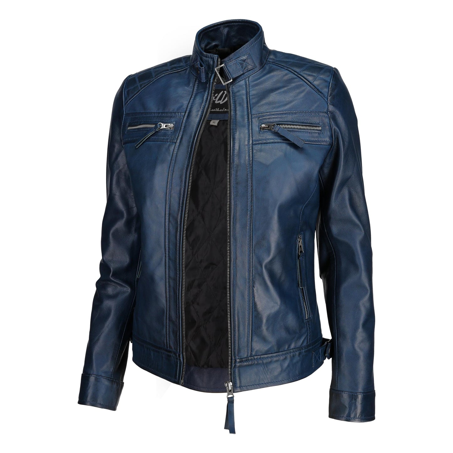 Café Racer Leather Jacket Women - Zip Up Moto Biker Style Casual Fashion Real Lambskin Women's Leather Jacket