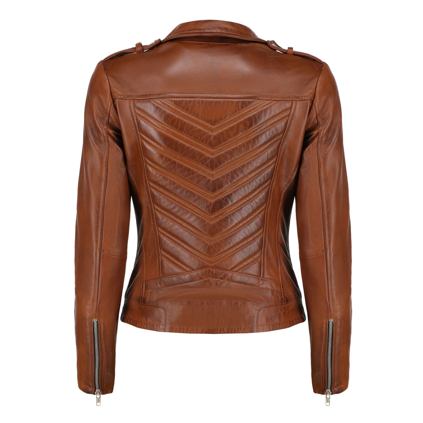 Women's Handwaxed Biker Style Motorcycle Zip-Up Leather Jacket