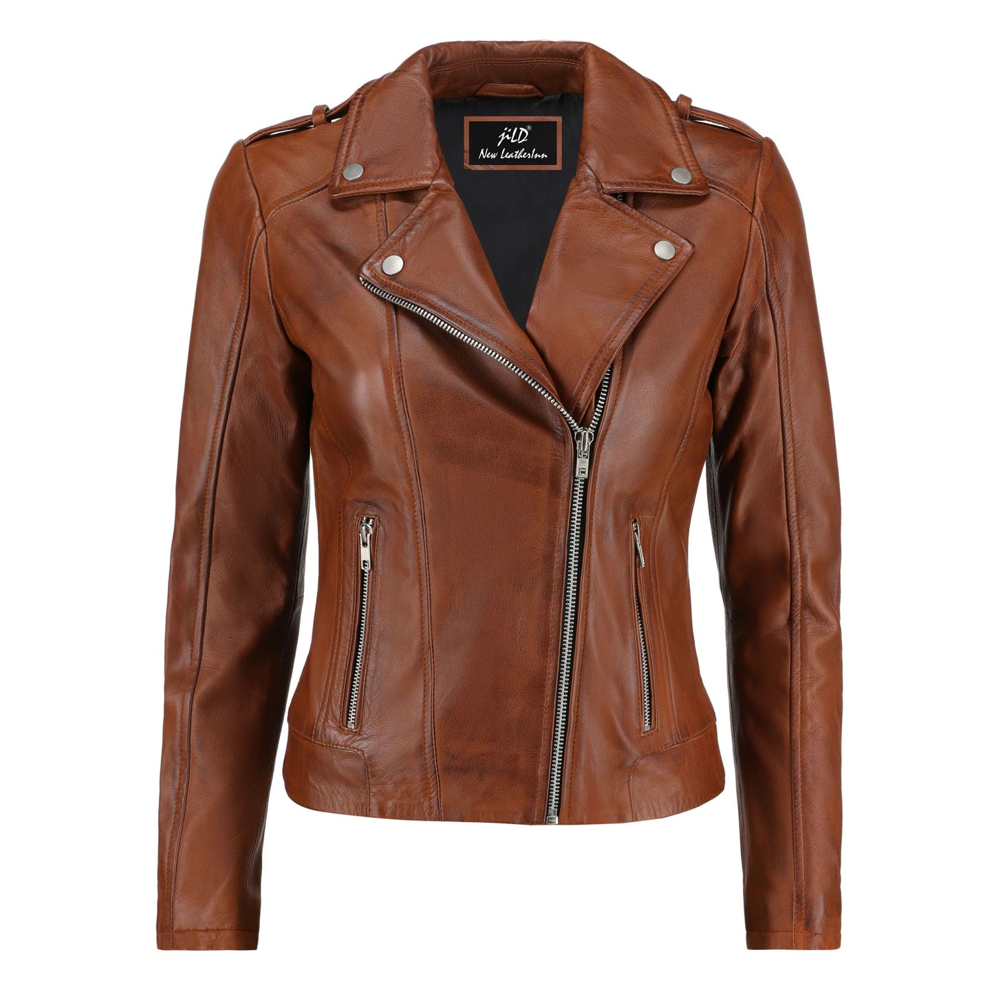 Women's Handwaxed Biker Style Motorcycle Zip-Up Leather Jacket