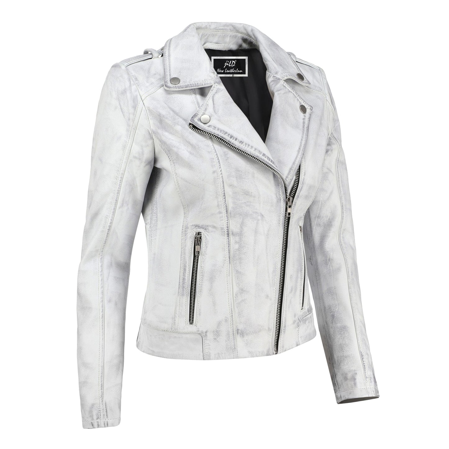 Women's Handwaxed Biker Style Motorcycle Zip-Up Leather Jacket