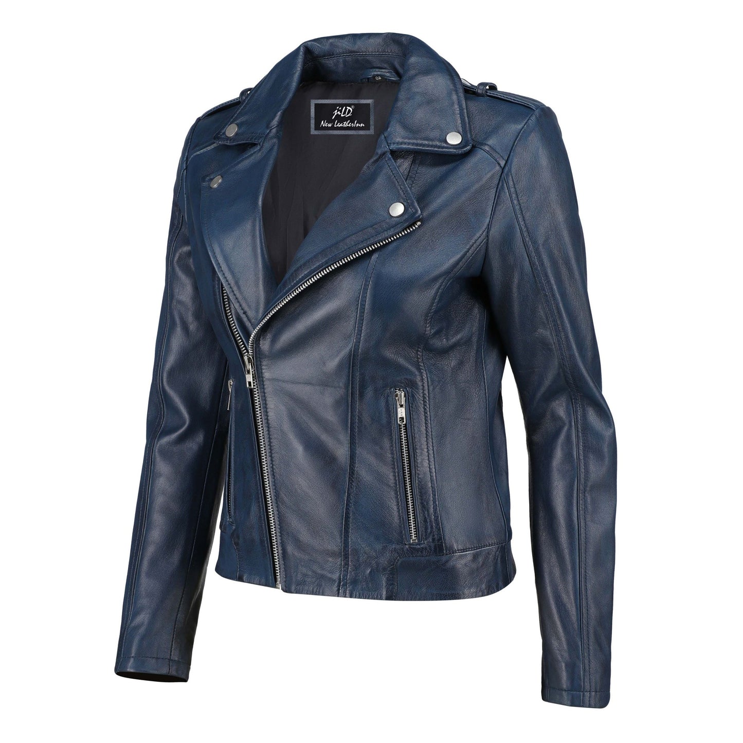 Women's Handwaxed Biker Style Motorcycle Zip-Up Leather Jacket