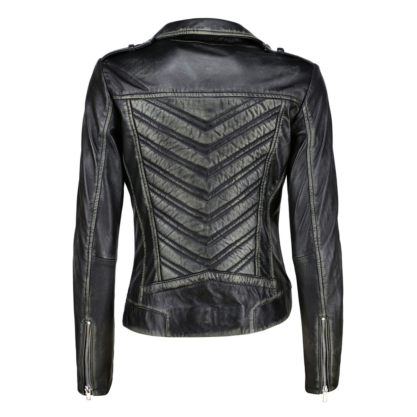 Women's Handwaxed Biker Style Motorcycle Zip-Up Leather Jacket