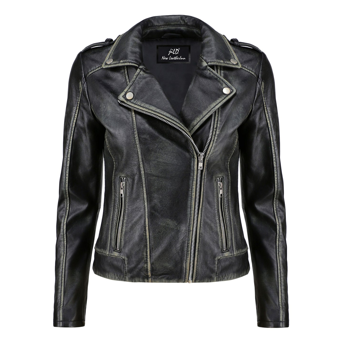 Women's Handwaxed Biker Style Motorcycle Zip-Up Leather Jacket