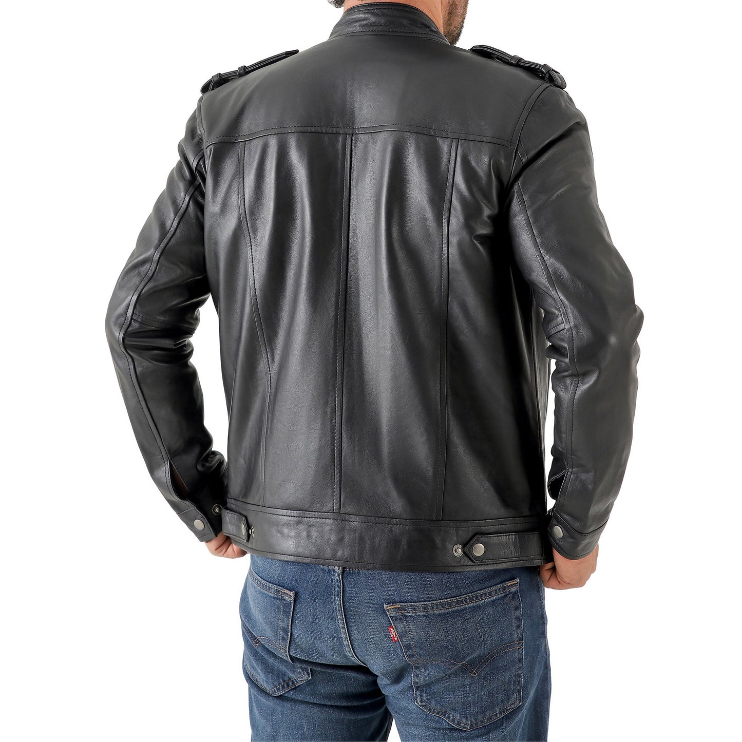 Men’s Waxed Leather Biker Jacket – Vintage Style with Shoulder Epaulettes