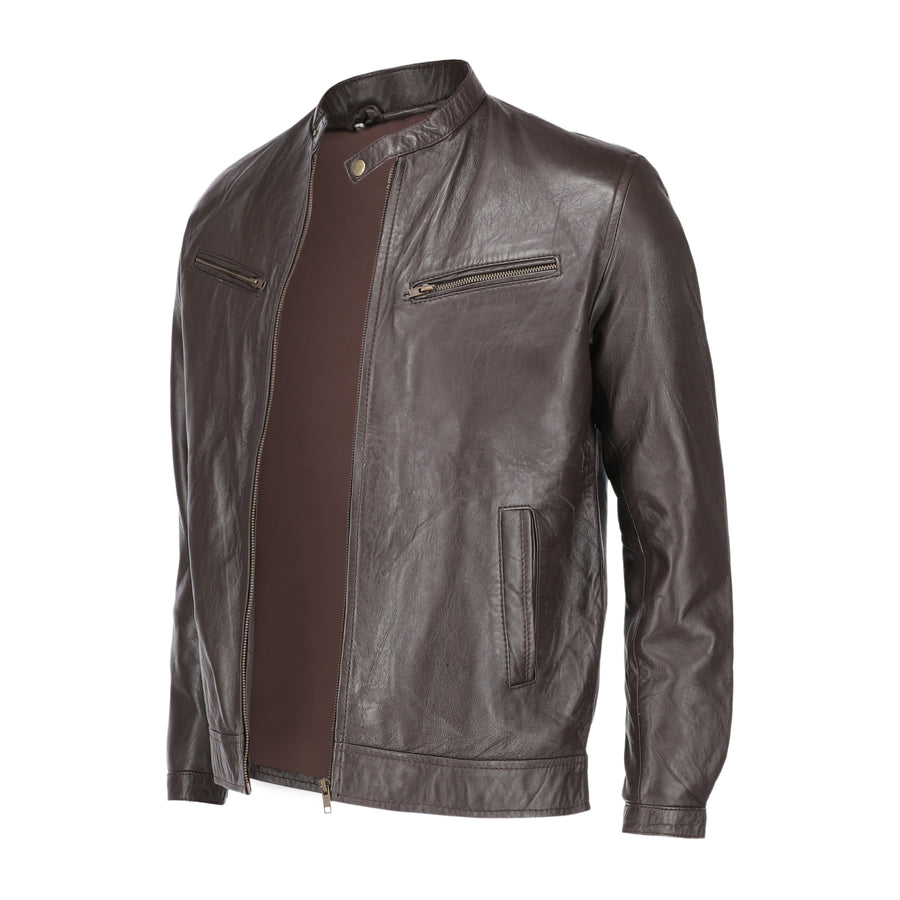 Mens Pure Sheep Leather Zipper Front Pockets Jacket